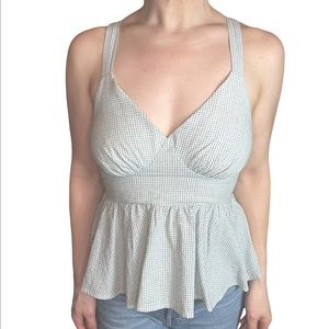 Hem & Thread Green Gingham Peplum Tank NWT size medium adjustable straps